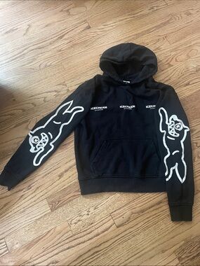 Icecream Black Crewneck Hoodie with White Sleeve Graphics